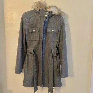 Like New Esprit Gray Coat with Fur Trim size Large